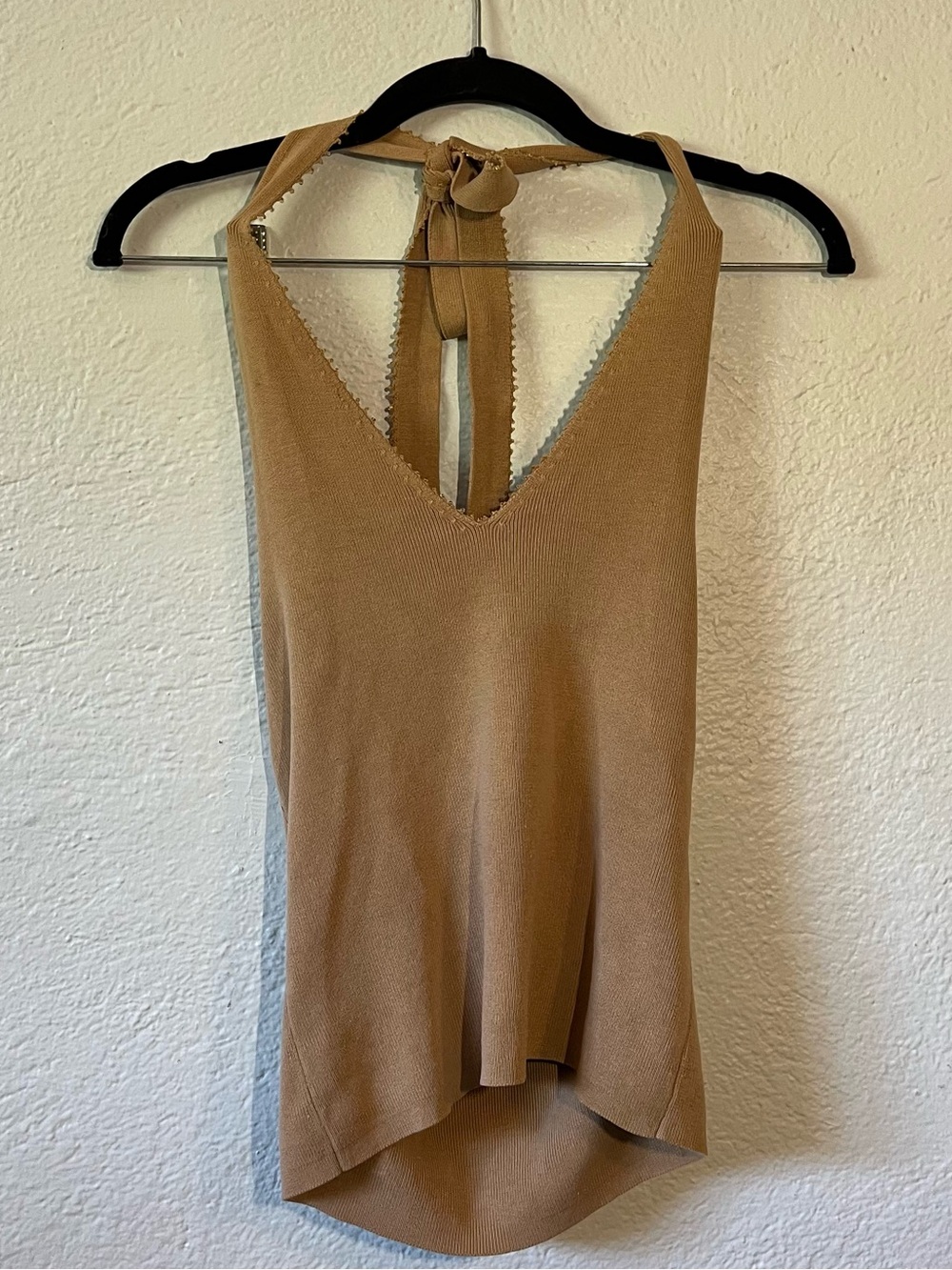 Vintage express tan silk blend stretch halter top blouse shirt women’s size m